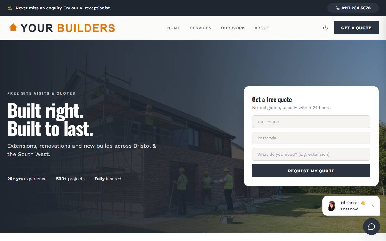 Builder website preview