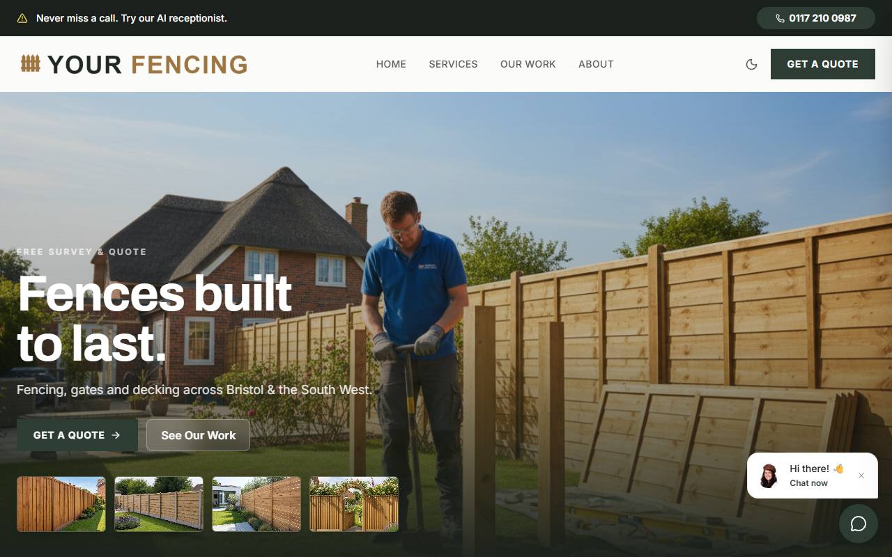 Fencing website preview