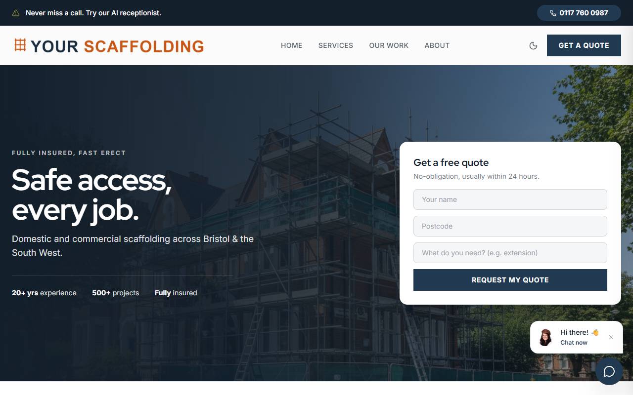 Scaffolding website preview